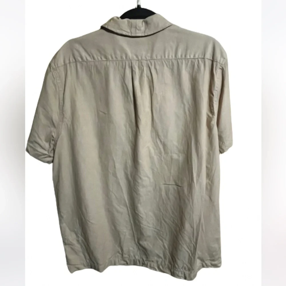 J. Crew Cotton Linen Short Sleeve Button Down Shirt Pockets Casual Size L Flawed